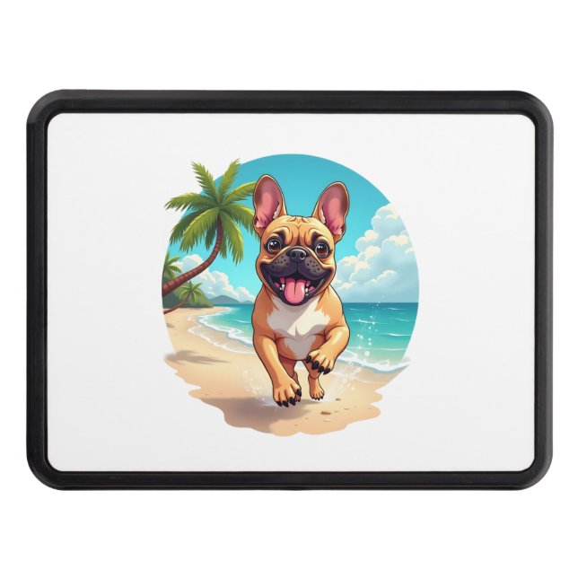 Fransk Bulldog på en Beach Dragkroksskydd (Framsidan)