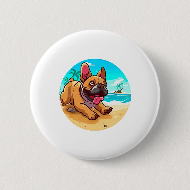 Fransk Bulldog på en Beach Knapp (Framsida)