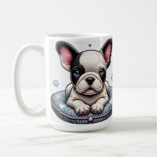Fransk Bulldog på en hjärtformad kudde Kaffemugg