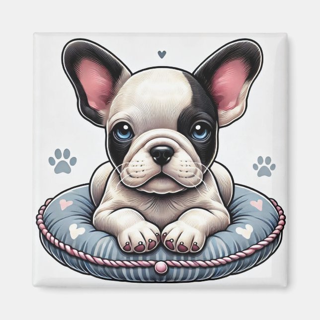 Fransk Bulldog på en hjärtstillestånd Magnet (Framsidan)