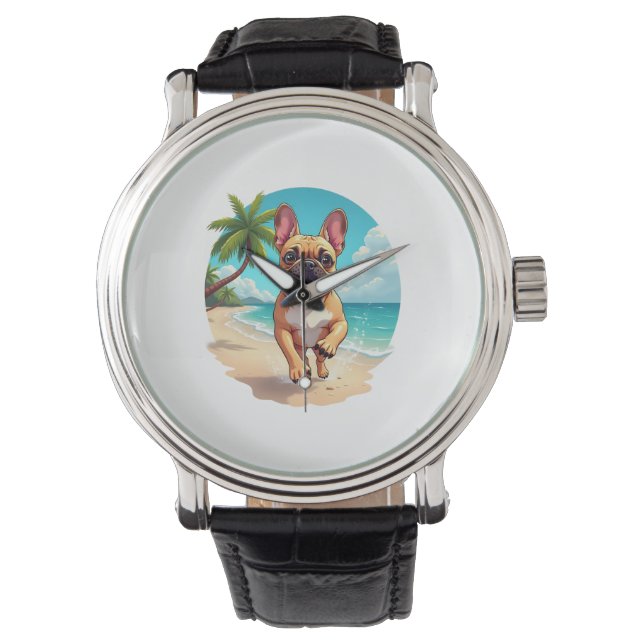 Fransk Bulldog på en strand Armbandsur (Framsida)