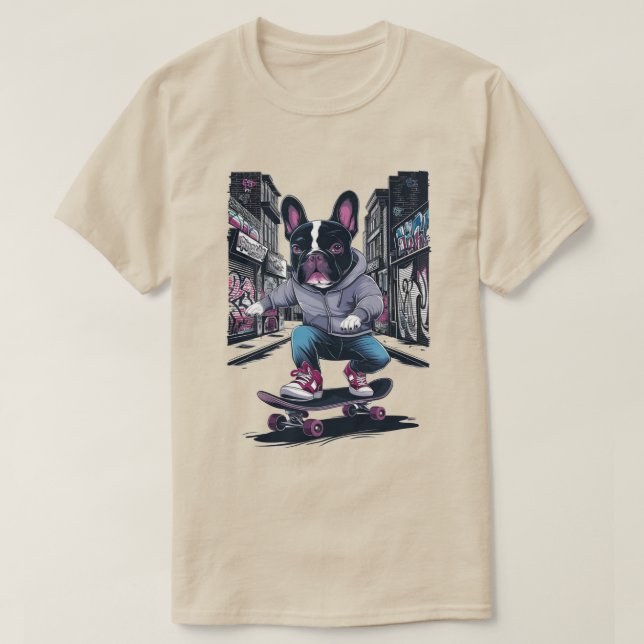 Fransk Bulldog på ett skateboard T Shirt (Design framsida)