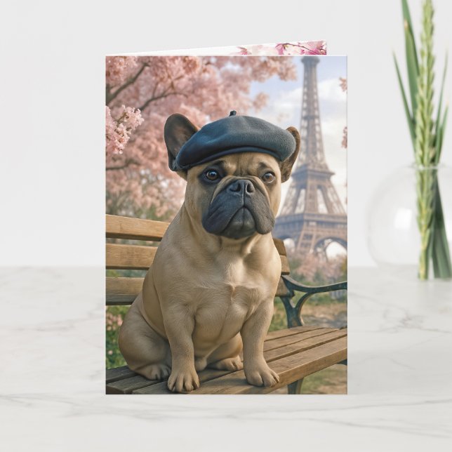 Fransk Bulldog på födelsedag i Paris Kort (Framsida)