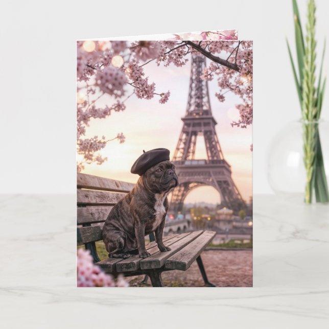 Fransk Bulldog på födelsedag i Paris Kort (Framsida)