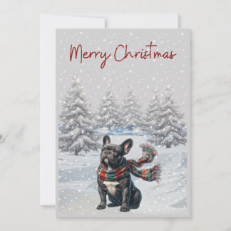 Fransk Bulldog på julkortet i Snö Julkort