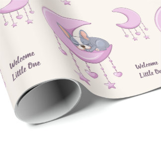 Fransk Bulldog på månen Rosa Babyflicka Barnkalas Presentpapper