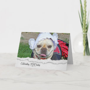 Fransk Bulldog på nederländska Costume Birthday Ca Kort