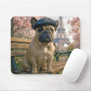 Fransk Bulldog På Parkbänk I Paris Musmatta