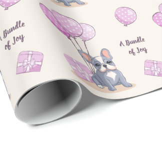 Fransk Bulldog på Rosa Ballong Tjej Bebis Baby Sho Presentpapper