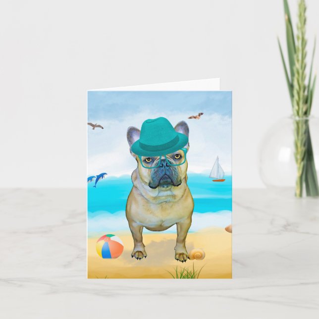 Fransk Bulldog på Strand Kort (Framsida)