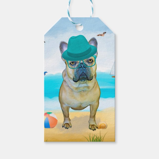 Fransk Bulldog på Strand Presentetikett (Framsidan)