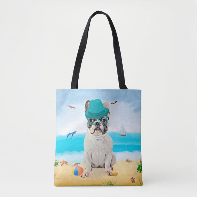 Fransk Bulldog på Strand Tygkasse (Framsida)