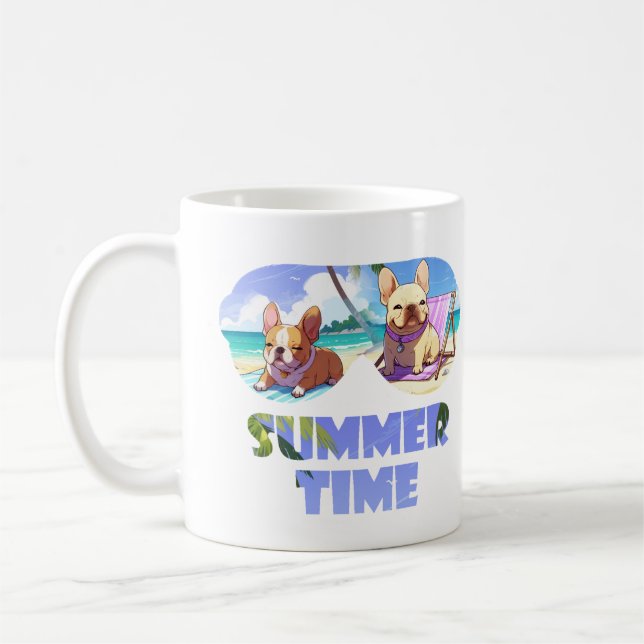 Fransk Bulldog på stranden sommartid Kaffemugg (Vänster)