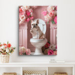 Fransk Bulldog på Toilet | Frenchie Art Bathroom Canvastryck<br><div class="desc">En lekfull Fransk Bulldog får en badrumsrast i ett badrum fyllt med vackra blommor. Den här charmerande teckningen ger ditt space en aning värme och personlighet,  skapar att det känns mer inbjudande och glatt.</div>