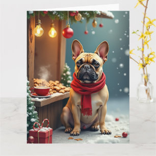 Fransk Bulldog på Vintage julmarknad Kort