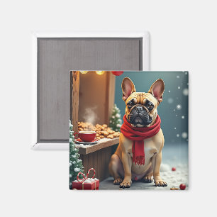 Fransk Bulldog på Vintage julmarknad Magnet