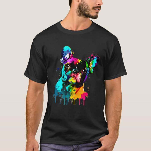 Fransk Bulldog Paint Splatter Frenchie Splatter T Shirt (Framsida)