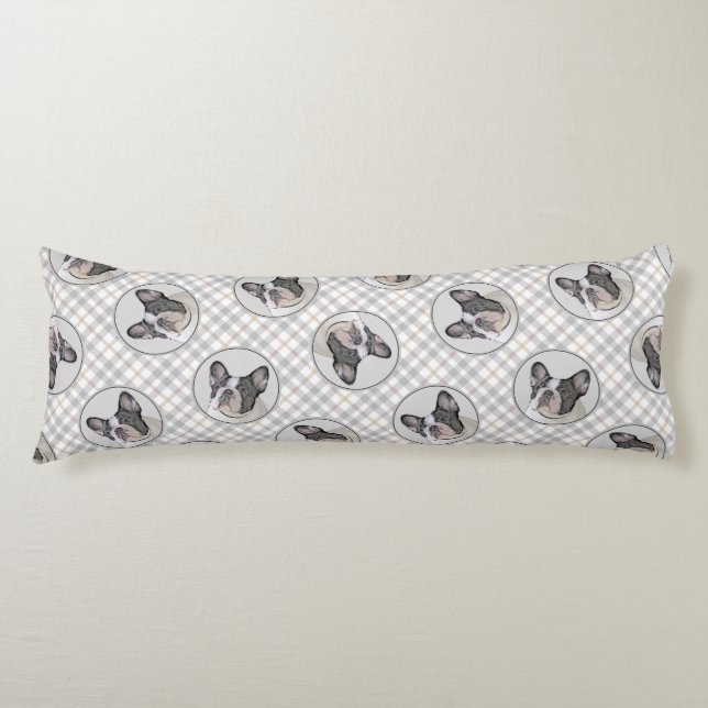 Fransk Bulldog Painting White Black Pied Hund Art Kroppskudde (Framsidan)