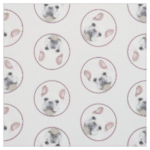 Fransk Bulldog Painting White Cream Pet Hund Art Tyg