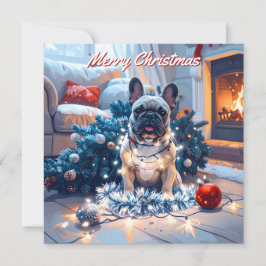 Fransk Bulldog-paket med en platt jul Anteckningskort