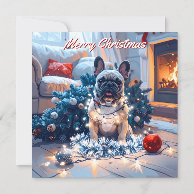 Fransk Bulldog-paket med en platt jul Anteckningskort (Framsida)