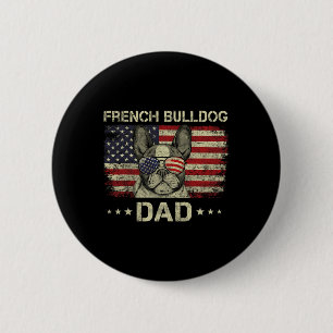 Fransk Bulldog Pappa Hundälskare Amerikanska Flagg Knapp