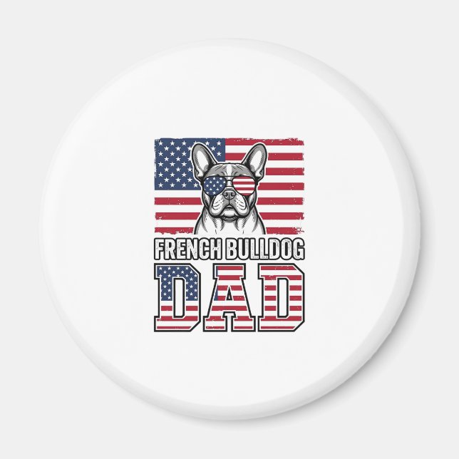 Fransk Bulldog Pappa Patriotisk Vintage Magnet (Framsidan)