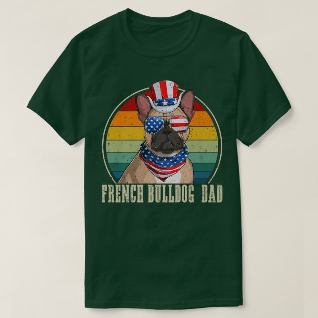Fransk Bulldog Pappa Retro Sunglass 4:e juli FA T Shirt (Design framsida)