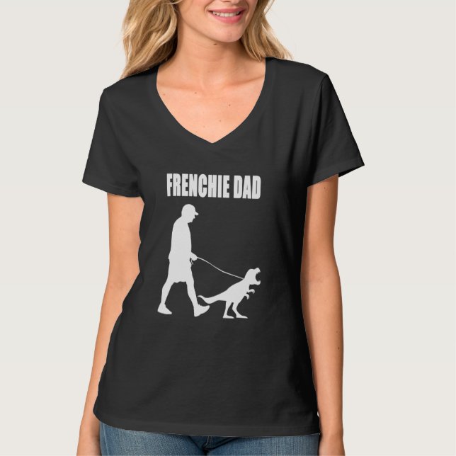 Fransk Bulldog Pappa Trex Dinosaur Frenchie Hund O T Shirt (Framsida)