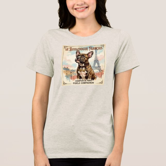 Fransk Bulldog Paris Vintage Affisch T Shirt (Framsida)