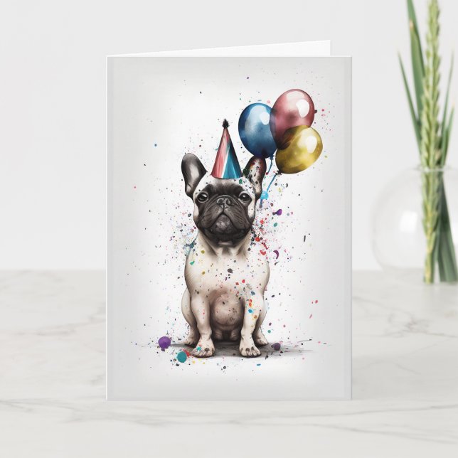 Fransk Bulldog Party Greeting Card Kort (Framsida)