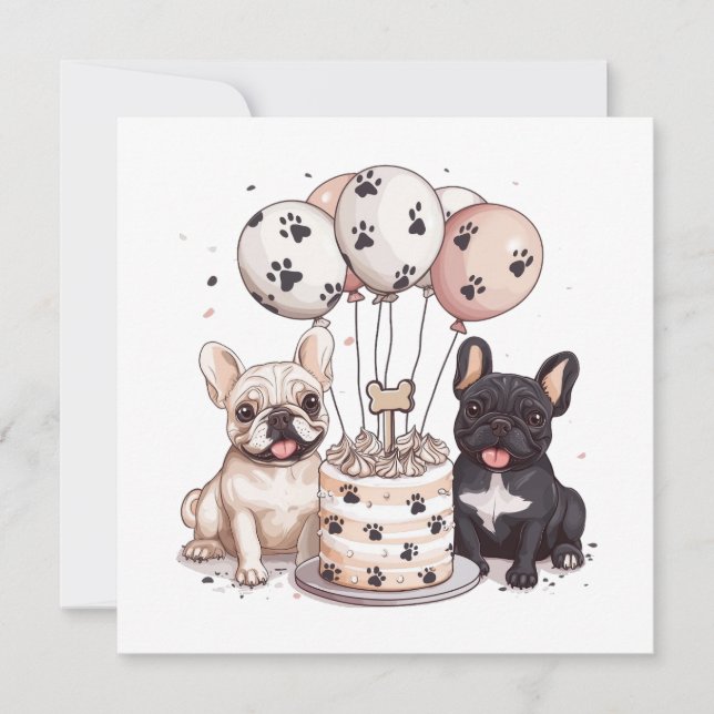 Fransk Bulldog Party Hats Inbjudningar (Framsida)