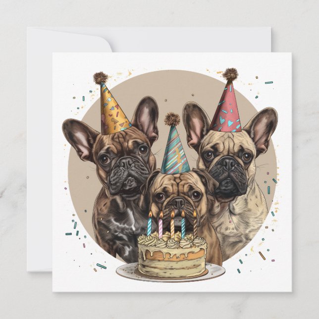 Fransk Bulldog Party Hats Inbjudningar (Framsida)