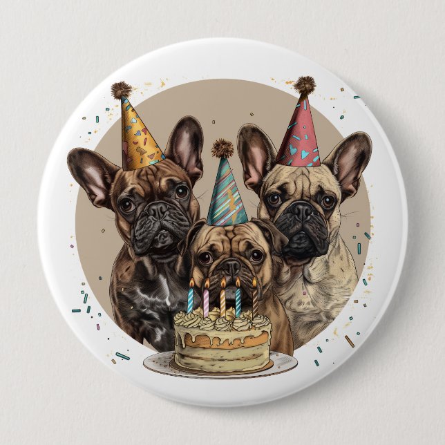 Fransk Bulldog Party Hats Knapp (Framsida)