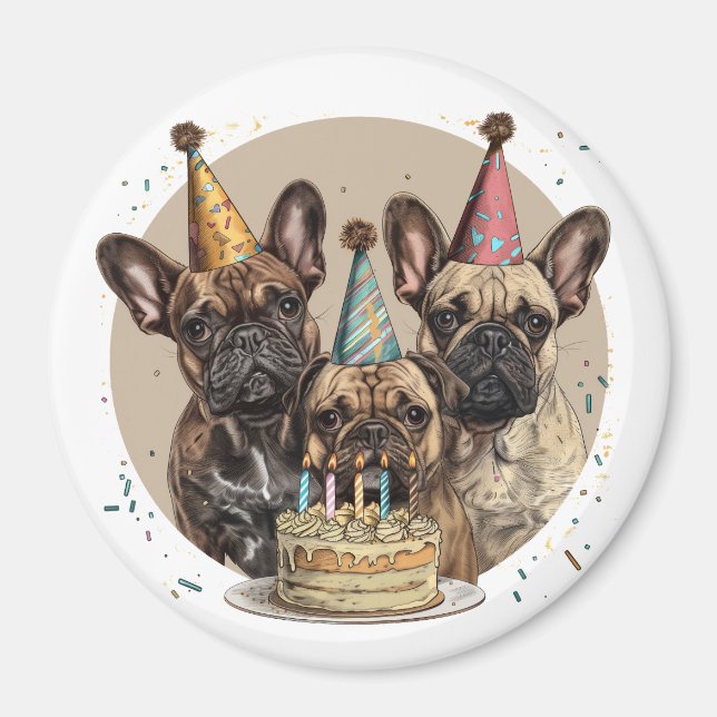Fransk Bulldog Party Hats Magnet (Framsidan)