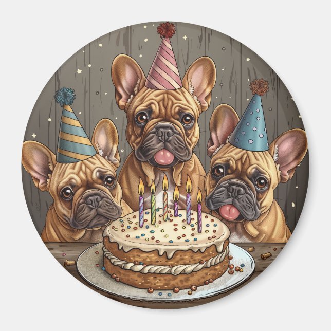 Fransk Bulldog Party Hats Magnet (Framsidan)