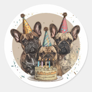 Fransk Bulldog Party Hats Runt Klistermärke