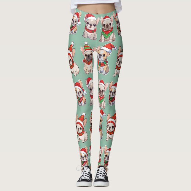 Fransk Bulldog Pastel Mönster Leggings (Framsida)