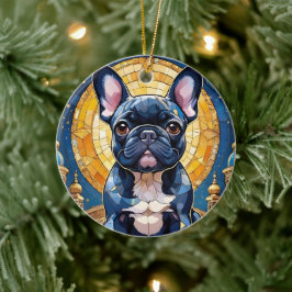 Fransk Bulldog Pastel Stached Glass Måne Natten Hi Julgransprydnad Keramik