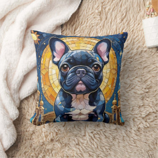 Fransk Bulldog Pastel Stached Glass Måne Natten Kudde