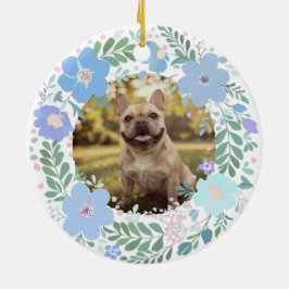 Fransk Bulldog Pastellblå Anpassad Foto Minnesmärk Julgransprydnad Keramik
