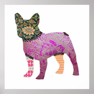 Fransk Bulldog Patchwork Pet Print Poster
