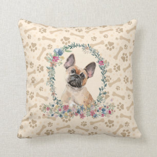 Fransk Bulldog Paw Print & Blommigt Cute Kudde