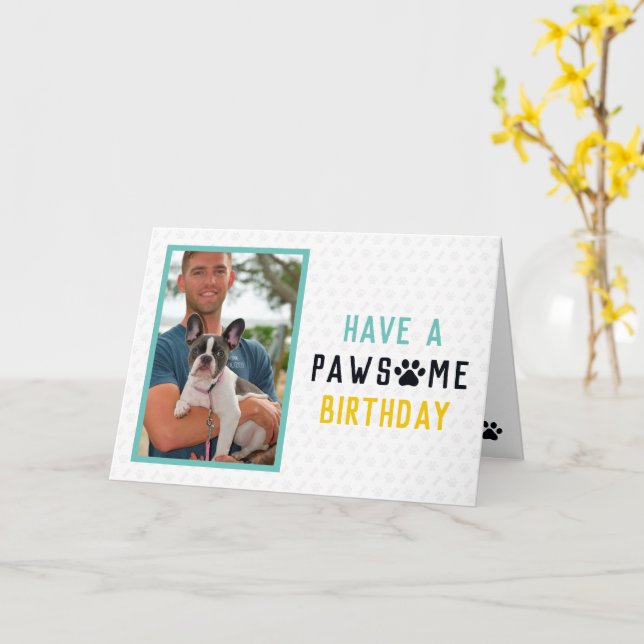 Fransk Bulldog Pawsome Birthday Kort (Gul blomma)