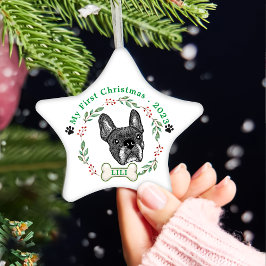 Fransk Bulldog Personlig Hand Teckning Julgransprydnad Keramik