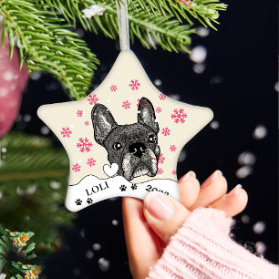 Fransk Bulldog Personlig Hand Teckning Julgransprydnad Keramik