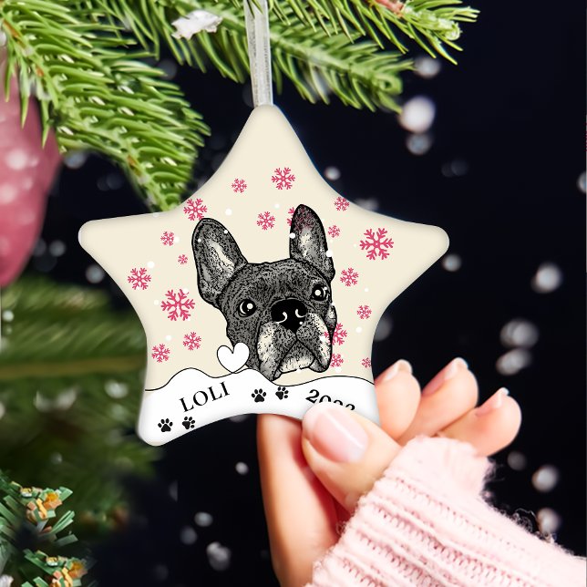 Fransk Bulldog Personlig Hand Teckning Julgransprydnad Keramik (Skapare uppladdad)