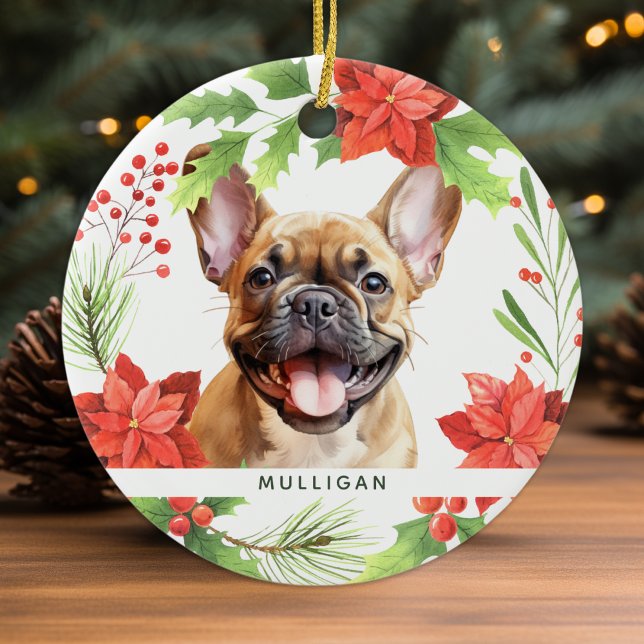 Fransk Bulldog Personlig Pet Hund jul Julgransprydnad Keramik (Skapare uppladdad)