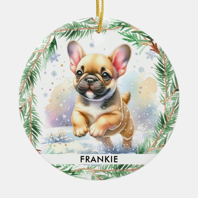 Fransk Bulldog Personlig Puppy Hund jul Julgransprydnad Keramik (Framsidan)