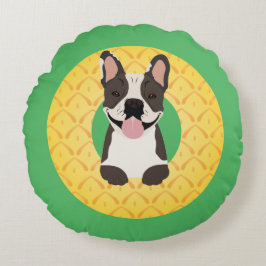 Fransk Bulldog Pineapple Frukt Rund Kudde